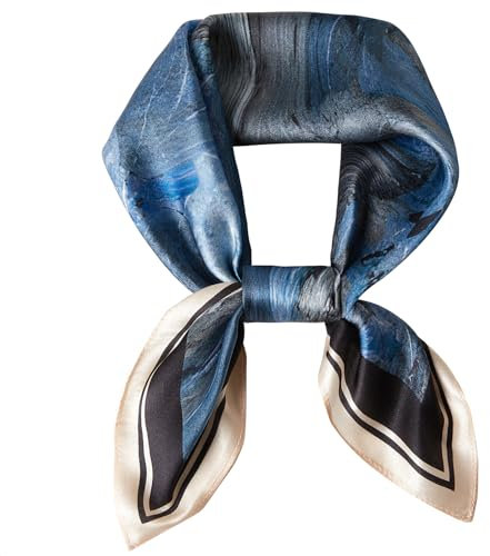 WUZININGLE Halstuch aus 100 % Maulbeerseide, 53,3 x 53,3 cm, Seidenhaar, Kopftuch für Damen und Herren, leicht, quadratisch, Seidentuch, klein, Ocean Wave-Blau, 21x 21 inches