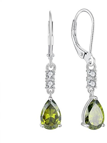 FJ Tropfen Hängend Ohrringe 925 Sterling Silber Peridot Ohrringe August Geburtsstein Schmuck Geschenke für Damen Frauen Mutter Freundin Mama