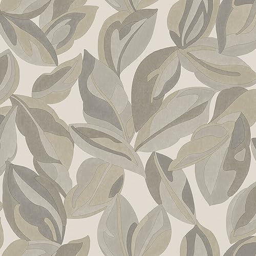 Holden Decor Papier Peint Abstrait Feuille Beige 13572 - Grand Feuillage Tons Terreux