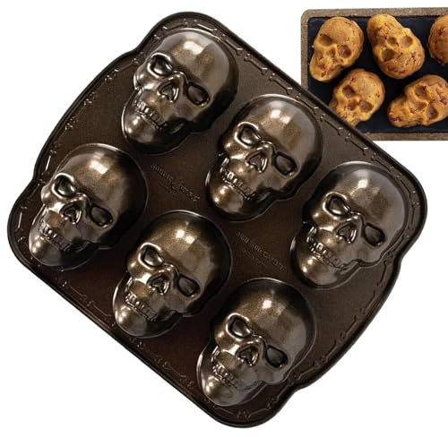 Angaekkot 3D Totenkopf Kuchenform,Halloween Silikon-Kuchenform,Backform aus Aluminium,Pralinenform Totenkopf, Non-Stick-Kuchenform,Spuk Totenkopf-Muffins für DIY Halloween Schokolade, Süßigkeiten