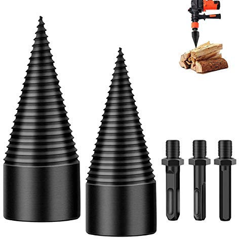 Wood Splitter Drill Bit, Heavy Duty Drill Screw Splitting Wood Cone Drill Bit, Log Splitting Drill Bit Firewood Drill Bit Splitter Log Splitter for Power Drill, Electric Drill (32MM+42MM)