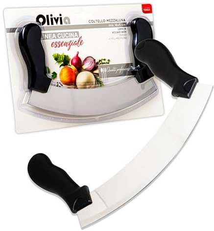IPEA Couteau Hachoir Demi Lune avec Lame Incurvée en Acier Inoxydable - Couteau Monogame pour couper les Légumes, Herbes, Viandes, Aliments, Pizza - Manche Ergonomique - Coupe Précise et Efficace
