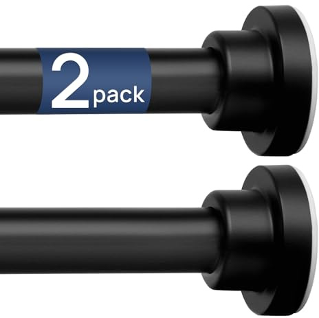 ENJOYBASICS 2 Pack Tension Curtain Rod, 32-66 Adjustable, Stable, Black