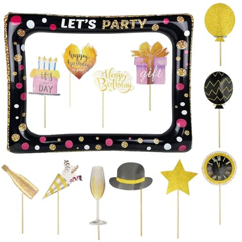 Doafoce Geburtstag Fotobox Accessoires 13 Stück Geburtstag Foto Requisiten und Aufblasbarer Fotorahmen Foto Requisiten Party Lustige Aufblasbare Fotorequisiten für Hochzeit, Zubehör