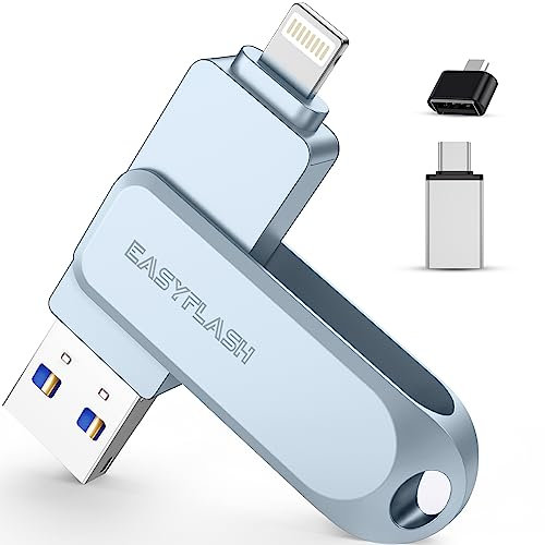Memoria USB 512GB para iPhone, Mfi Certified Lightning Memoria Externa Pen Drive 512GB Pluma USB Memoria USB Pendrive 4 en 1 para iPhone, iPad, iOS,Macbook,Android,Pc - Gris