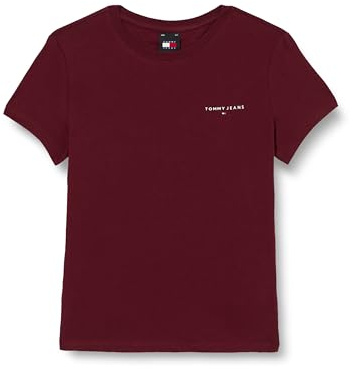 Tommy Jeans Damen T-Shirt Kurzarm Slim Fit Linear Rundhalsausschnitt, Rot (Deep Rouge), M