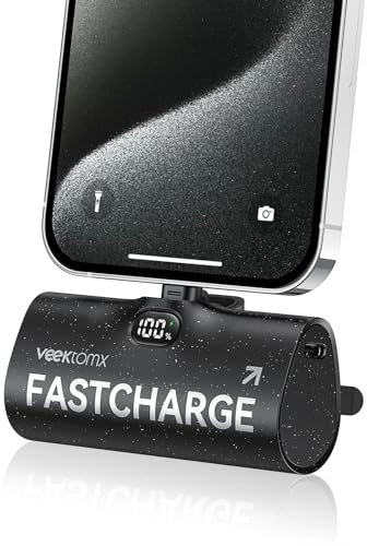 VEEKTOMX iPhone Power Bank, Mini 5000mAh 20W Fast Charging Portable Charger,Small Battery Pack with built in Cable for iPhone 14/13/12/11/X,Black