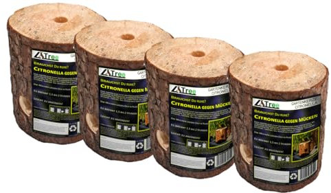 Citronella Schwedenfeuer, Gartenkerze - 4 x Stück Set. Perfekt für gemütliche Abende im Garten. Baumfackel inkl. Anzünddocht. Bis zu 2 STUNDEN Brenndauer