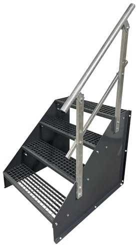 4 Stufen Stahltreppe Breite 90 cm Höhe 84 cm komplett anthrazit 1x Geländer