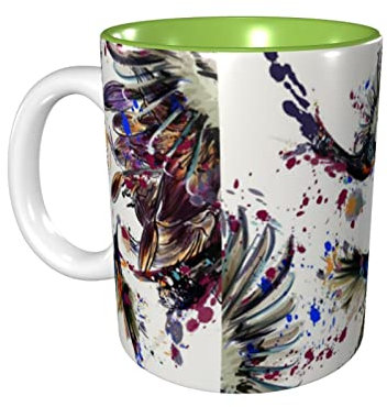 Kaffeebecher 330ml, Lilien Blumen Vögel Trinkbecher Lustig Porzellan Becher Männer Retro Tasse, Für Trekking, Daheim, Garden