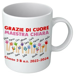 t-shirteria - Tazza Personalizzata per Maestra - Personalizzabile con i Nomi - Idea Regalo di Fine Anno e Scuola - Ceramica Eco-Friendly con Dedica per Insegnanti (Grazie di Cuore)