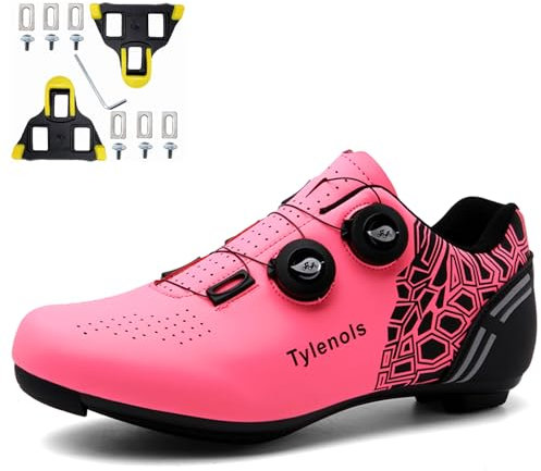 NGARY Fahrradschuhe für Damen, Rennradschuhe Kompatibel mit Peloton Look SPD SPD-SL Delta Lock Pedal Rennrad Schuhe Spinning Entsperren Schuhe,Rosa,39 EU