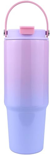 Disoza 900 ML Kaffeebecher To Go Coffee Becher mit Strohhalm Thermobecher 30 oz Trinkbecher mit Deckel und Strohhalm Rosa-Violett Trinkflasche mit Strohhalm Edelstahl Tumbler Cup Wasserflasche