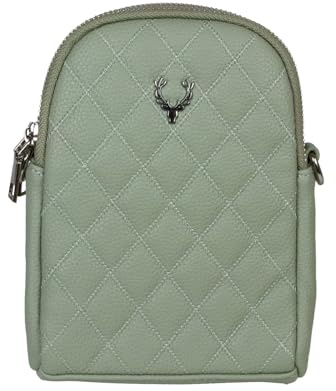 Trachtenland Damen Trachtentasche „Emma“ – Dirndl Umhängetasche mit Hirsch Applikation – kleine Handtasche aus Kunstleder mit Rautensteppung – 2 Fächer & verstellbarer Gurt