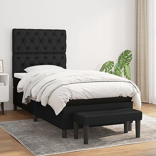Keyroto Boxspringbett 80x200 cm Boxspringbett mit Bettbank Boxspringbett mit Matratze Stoff Schwarz 80x200 cm