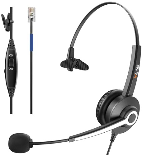 Wantek Cisco Phone Headset for Landline Office Phone,Noise Canceling Microphone and Mute Switch,Telephone Headset Compatible with Cisco IP-7940 7942 7945 7960 7962 7965 7811 7821 8811 8841 8845 8851
