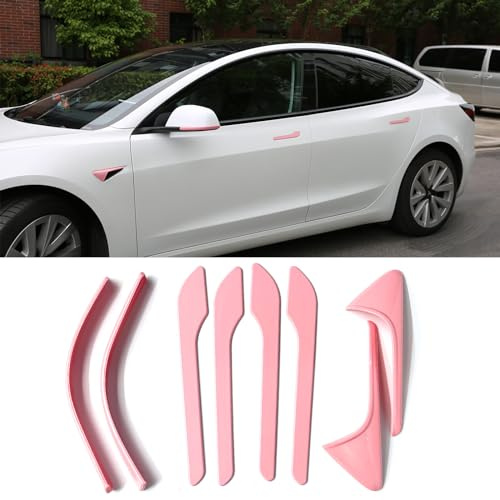 Tesheer Door Handle & Turn Signal Camera Covers for Tesla Model 3/Y, 3D Exterior Trims Wrap Stickers, Decoration Accessories (Pink-Model 3, HW 3.0)