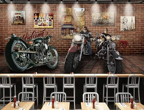 Fototapete 3d effekt tapete Trendiges 3D-Ziegelmauer-Harley-Motorrad Vlies Tapeten Wandtapete Wohnzimmer Schlafzimmer Wand Dekoration Moderne 200CM(B)*140CM(H)