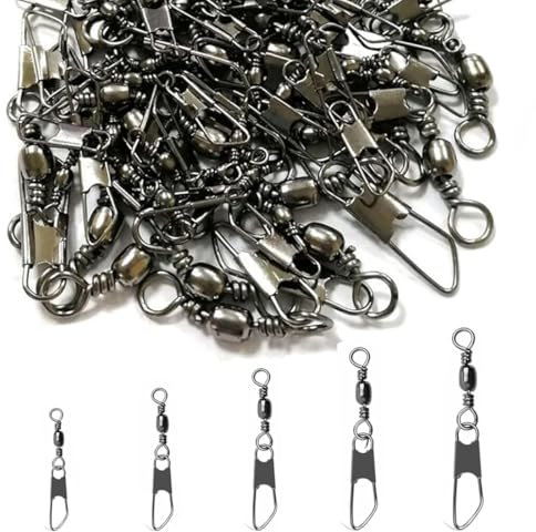 Girelle da pesca trota pesca in acciaio inox con moschettone, 100 Pezzi Anelli Solidi con Moschettone per Connettori Clip Girevoli, Girelle Canna da Pesca, 6 8 10 12 14#