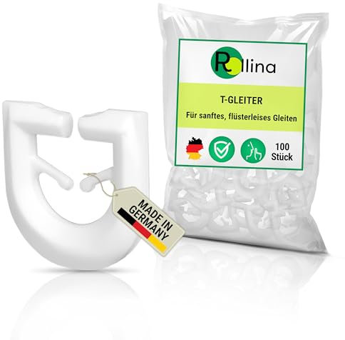 Rollina Gancho para cortina en T, apto para riel de cortina en T con perfil en T, accesorios y piezas de repuesto (100, blanco)