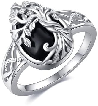 ONEFINITY Tree Of Life Rings 925 Sterling Silver Black Onyx Tree Of Life Rings Family Tree Jewellery Gifts For Women Men