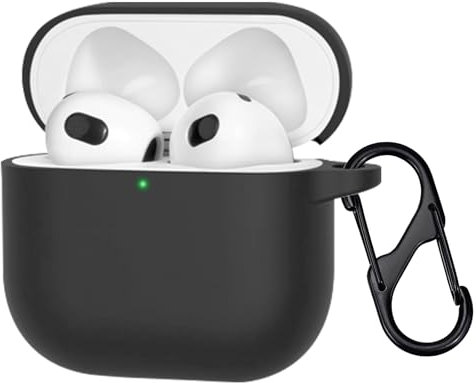 Haofun Custodia Cover Compatibile con Apple AirPods 4, Custodia Protettiva in Morbido Silicone con Moschettone per Apple Airpods 4, LED Frontale Visibile, Nero