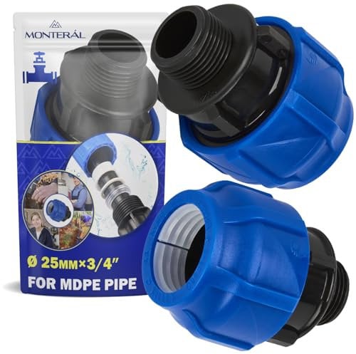 2 Pezzi Raccordo Manicotto Ø 25 mm x 3/4″ con Filetto Maschio in Polipropilene PP per il Collegamento di Tubo Polietilene PE - MONTERAL