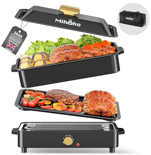 Slow Cooker Large Capacity Non-stick Vessel with Lid, 1400W 2-in-1 Electric Skillet for Grill and Hotpot with Carry Bag, Cooker with Adjustable Temperature (pure black)