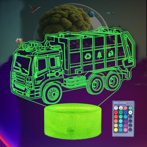Müllwagen-Nachtlicht, Müllwagen-Geschenk, 3D-Illusionslampe mit 16 Farbwechsel, Timer, 4 Blitzmodi und dimmbar, Kinderzimmer-Dekoration, Weihnachtsgeschenke