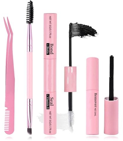 Bond and Seal Lash Glue and Lash Remover Set,Lash Bond and Seal,Cluster Lashes Glue for Sensitive Eyes, Waterproof Strong Lashes Glue,with Lash Remover Tweezers