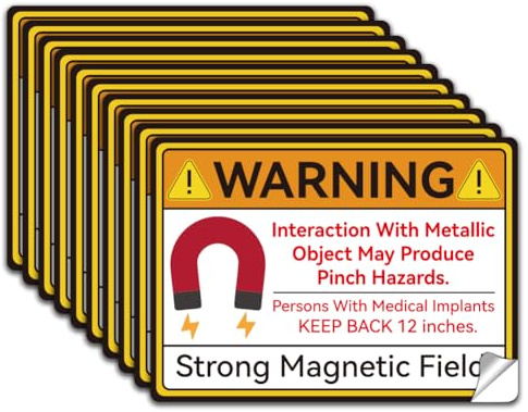 WADORN 10 Stück Aufkleber Mit Warnhinweis Zu Starken Magnetfeldern PVC Warnung Magnetischer Feld Aufkleber Wasserdicht Vinyl Selbstklebend Sicherheitsaufkleber Für Magnetische Bereiche 18x13cm