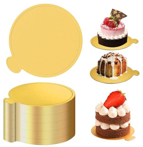 100 Pièces Mousse Supports Rond en Carton, 8cm Antidérapant Planche à Gâteau à la Mousse, Mini Plaques à Gâteaux Rondes Dorées, pour Base de Gâteau, Convient pour Mariage, Anniversaire, Dessert