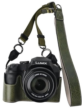 VOVMOEYA Kameratasche für Panasonic Lumix DC-FZ80D (Lumix DC-FZ82D/Lumix DC-FZ85D), FZ80D Kameratasche FZ82D FZ85D Halbtasche mit verstellbarem Schultergurt PU Tasche Set, Grün, Modern