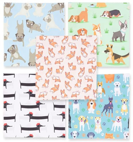 Lens-Aid Mikrofaser Reinigungstuch in schickem Design: Für Kamera, Objektiv, Display und als Brillen-Putztuch (Mikrofasertuch 20x20 cm) | 5er Set Hunde