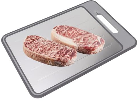 4 in 1 Miracle Melt Defrosting Board, Defrosting Tray Double Sided Fast Thawing of Frozen Food & Meat,Thawing Tray for Meat Defrost Chopping Board with Grater, Sharpener, 12.3x8.3 Inch