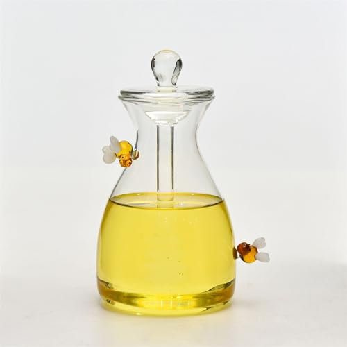 LVYUDS Honigglas mit Schöpflöffel Siegel Frische für Konditorei Restaurant Küche, Honigspender Lagerung öl Konfitüre Erdnuss Sirup Spender(Large-B)