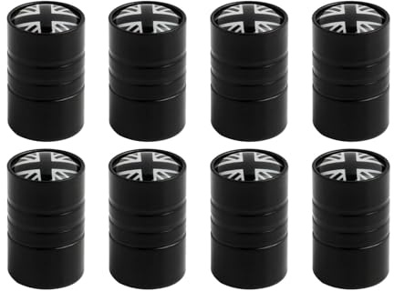 Staubkappen für Autoreifen, schwarz, 8 Stück, Reifenventilkappen, Aluminium, Universal-Radkappe mit O-Dichtungsring, Staubabdeckungen für Auto, LKW, Fahrräder, Motorräder, britische Flagge