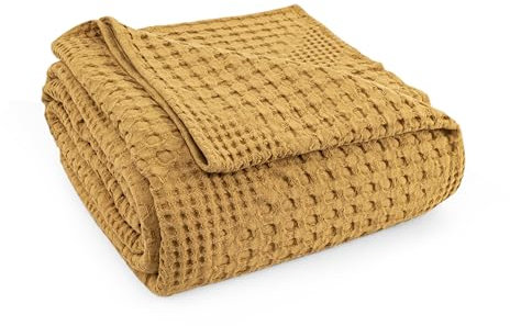 Milam London Weiche Überwurfdecke, 100 % Baumwolle, Überwürfe für Sessel, Sofa, Einzelbett, Sofadecken und Überwürfe, Einzelbett-Tagesdecke, Joanna-Kollektion, gemütliche Decke, 120 x 180 cm, Senfgelb