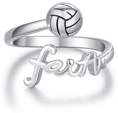 Volleyball Ringe 925 Sterling Silber Volleyball Offener Ring Kreuz Glaube Ringe Religiöse Geschenk für Damen Mädchen