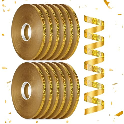 300 Meter Langen Luftschlange Geburtstag, 30 Metallic Gold Glitzernden Satinband, Perfekt für Hochzeit Deko, Geburtstags Deko, Silvester Deko, Geschenkband für Geburtstag, Hochzeit,Karneval