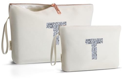 A-Z Bag Personalisierte Kosmetiktasche - Geschenke für Frauen Geburtstag, T | Make-up Etui mit Glitzer-Buchstabe, Geburtstagsgeschenk für Freundin Schwester Mädchen Kollegin, Schminktasche Damen 2 Fach