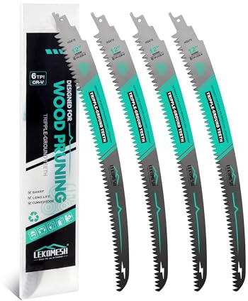 LEKOMESH Lot de 4 lames de scie sabre avec dents japonaises 300 mm - Bord arqué - Pour bois 300 mm - 6 TPI - Pour tailler les arbres, couper le bois