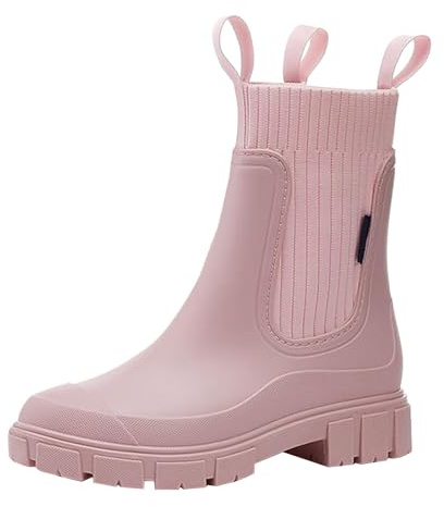 Stivali da donna Wellington, 2025 temperamento delle donne Inghilterra stivali da pioggia metà polpaccio stivali non usura scarpe da acqua stivali da pioggia donna, rosa, 37 EU