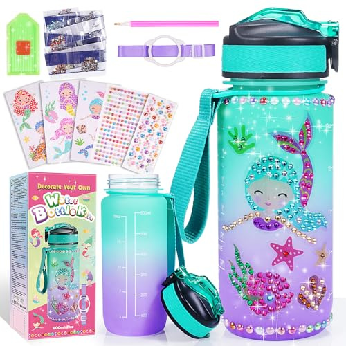 Hapikids Kids DIY Water Bottle, 4 5 6 7 8 9 Year Old Girl Gifts for 3-12 Year Olds Girls Toys Age 4-10 Girls Birthday Presents Water Bottle Craft Kits for Kids Bottle Craft Kit Gifts
