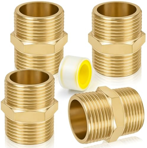 CONJURAIDE 4 Stück Doppelnippel 3/4 Zoll, Messing Doppelnippel Fitting G3/4 (Ø26 mm) Verbindungsstück Gewindefitting mit Gewindedichtband Schlauchanschluss für Wasserleitung Trinkwasser Rohranschluss