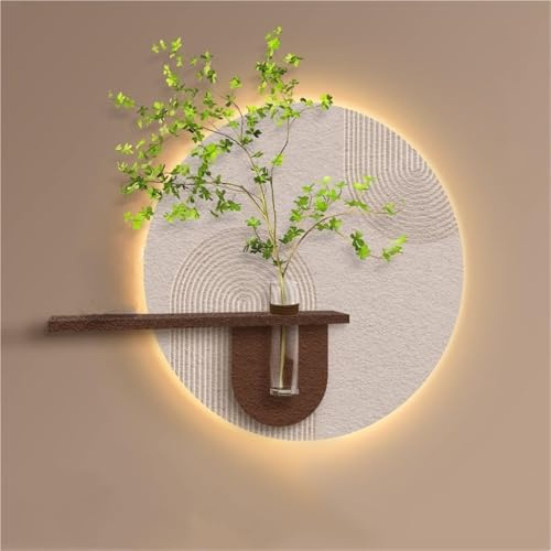 IBOWZ 3D-Wanddeko mit LED-Beleuchtung, Sandstein-Wanddeko mit Vase, Skulpturen mit Netzstecker für Wohnzimmer, Schlafzimmer, Eingangsbereich