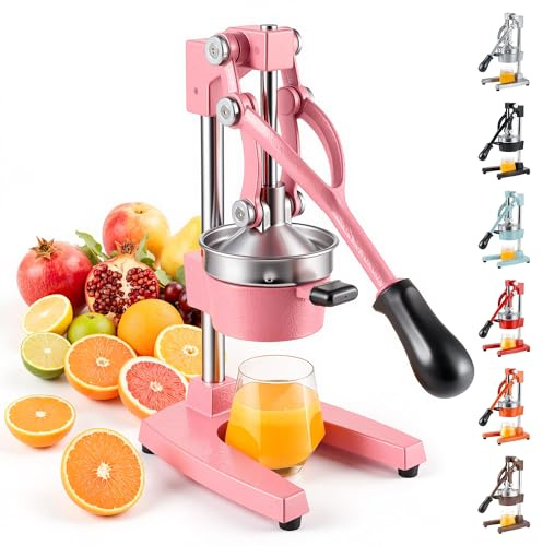 CO-Z Cast-Iron Manual Citrus Juicer Press, Heavy Duty Commercial Orange, Lemon, Lime & Pomegranate Squeezer, 6 kg Countertop Hand Juice Extractor with 304 SS Strainer for Home, Café & Bar, Pink