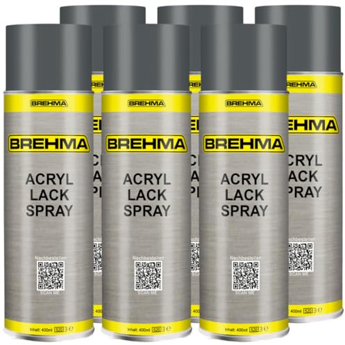 BREHMA 6x Acryl Lackspray Ral 7012 Basaltgrau matt Lack Farbe Sprühfarbe 400ml