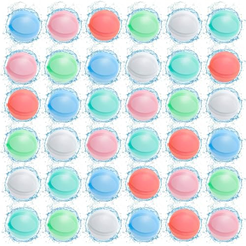 Purpledi 36 Piezas Globos de Agua Reutilizables, Silicona Globos Agua de llenado Rápido, Bolas de Agua Llenado Rápido para Niños y Adultos para Exteriores, Piscina, Playa y Fiestas Acuáticas