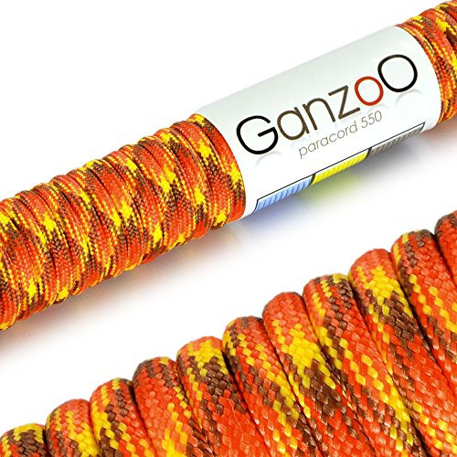 Ganzoo Paracord 550 Seil, Nylon-Polyester, 4mm, Typ 3, 30 Meter, 7 Kernstränge, Outdoor-Schnur, Allzweck-Seil, Hundehalsband, Hundeleine, Armband knüpfen, Camping, Survival - fire